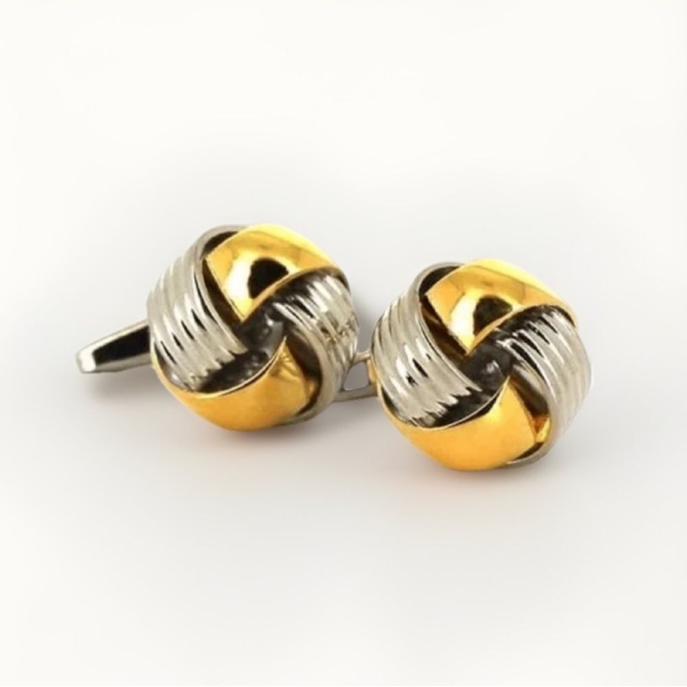 NWT Men's Cuff Links Knot Motif Gold Silver Metallic Business Nautical Wedding